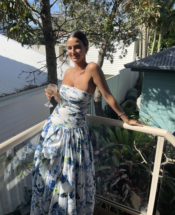 Abigail Floral Print Strapless Evening Gown