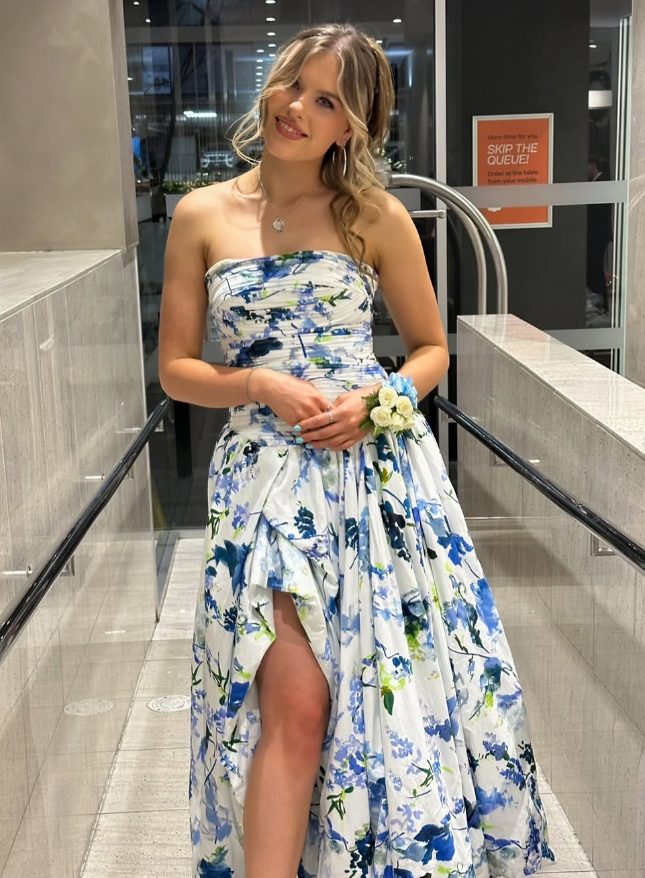 Abigail Floral Print Strapless Evening Gown