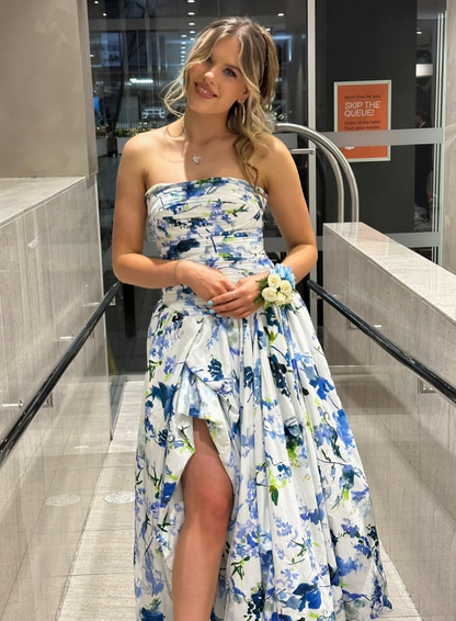 Abigail Floral Print Strapless Evening Gown