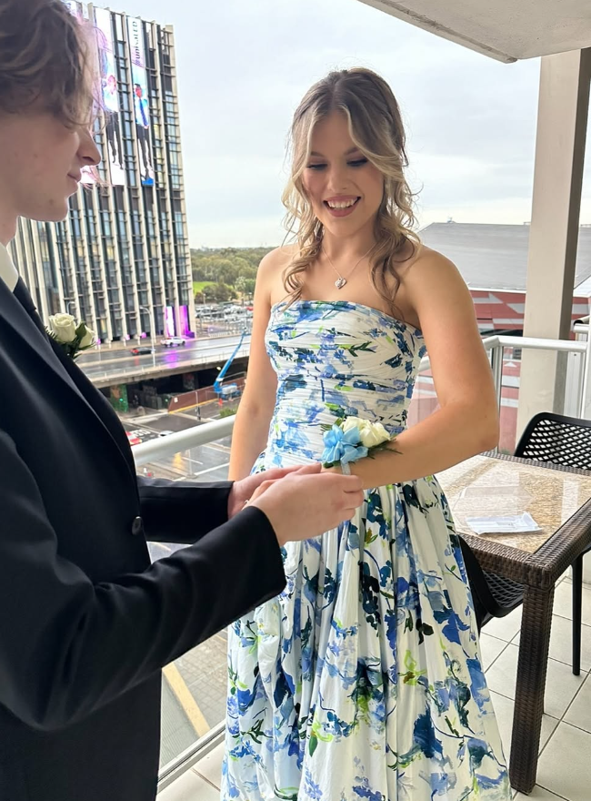 Abigail Floral Print Strapless Evening Gown
