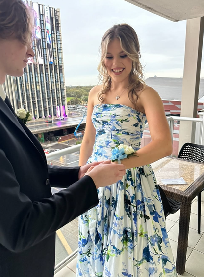 Abigail Floral Print Strapless Evening Gown