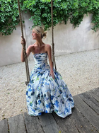 Abigail Floral Print Strapless Evening Gown