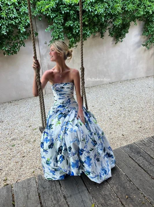 Abigail Floral Print Strapless Evening Gown