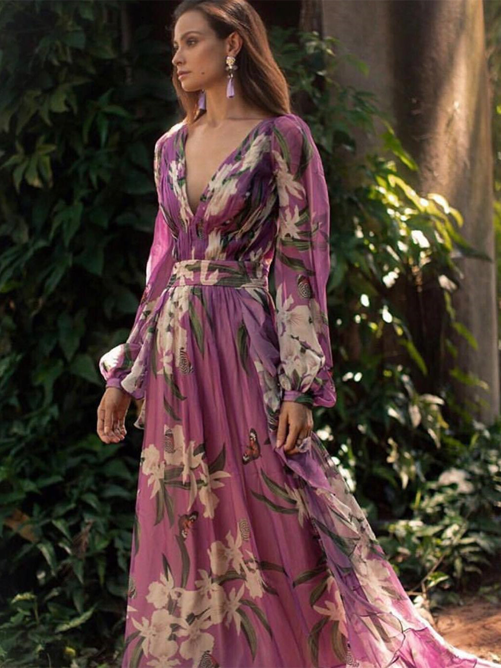 Dagmar Long Sleeve Dress with Floral Print and Wrap Front