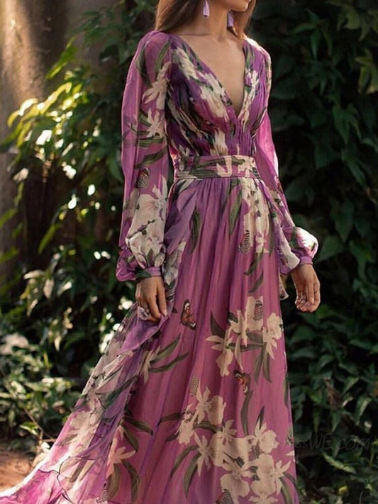 Dagmar Long Sleeve Dress with Floral Print and Wrap Front