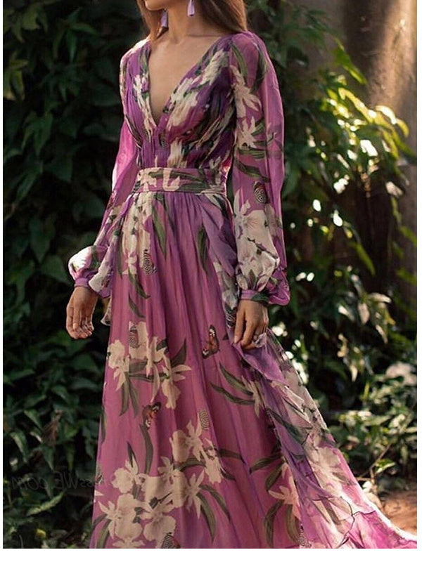 Dagmar Long Sleeve Dress with Floral Print and Wrap Front