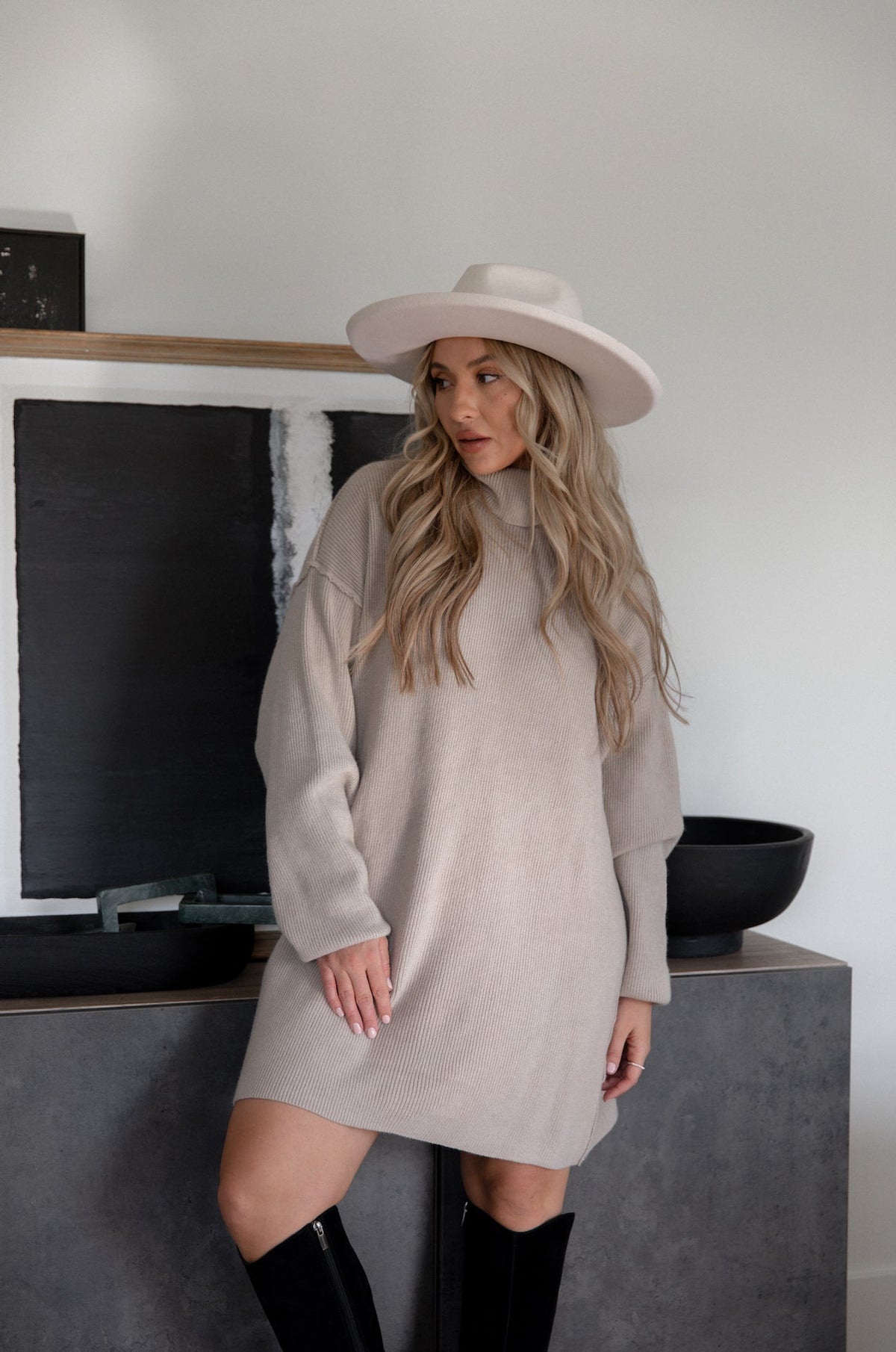Iris Sweater Dress with Turtleneck and Drop Shoulders