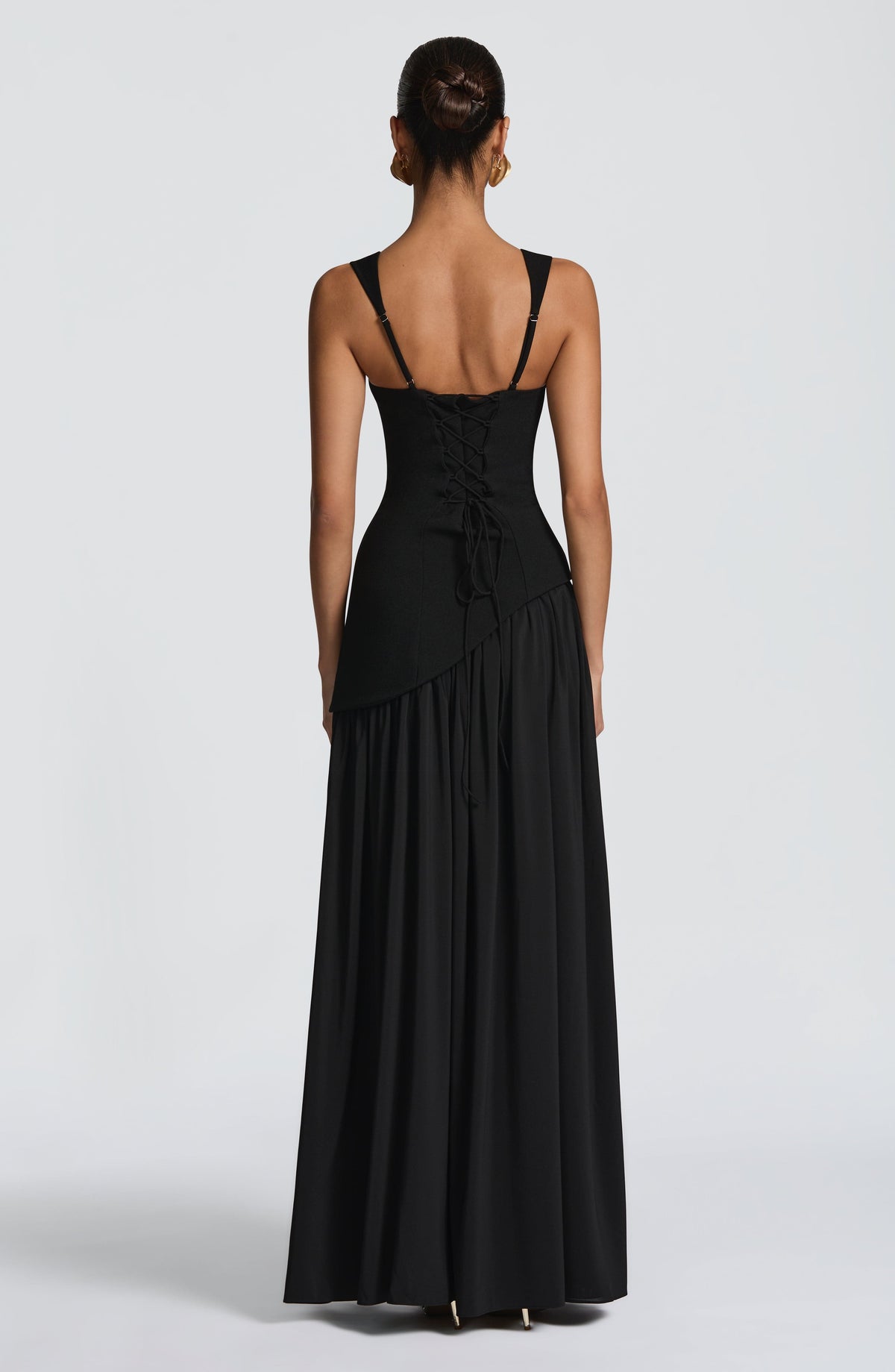 Dominique Black Dress with Strapless Neck and Side Slit