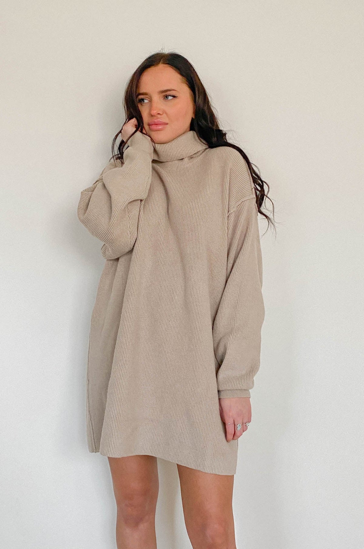 Iris Sweater Dress with Turtleneck and Drop Shoulders