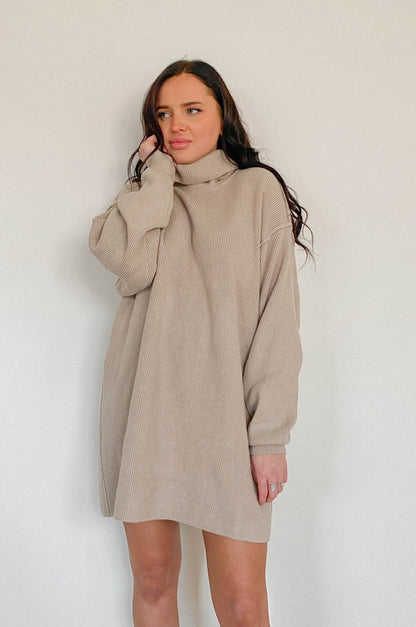 Iris Sweater Dress with Turtleneck and Drop Shoulders