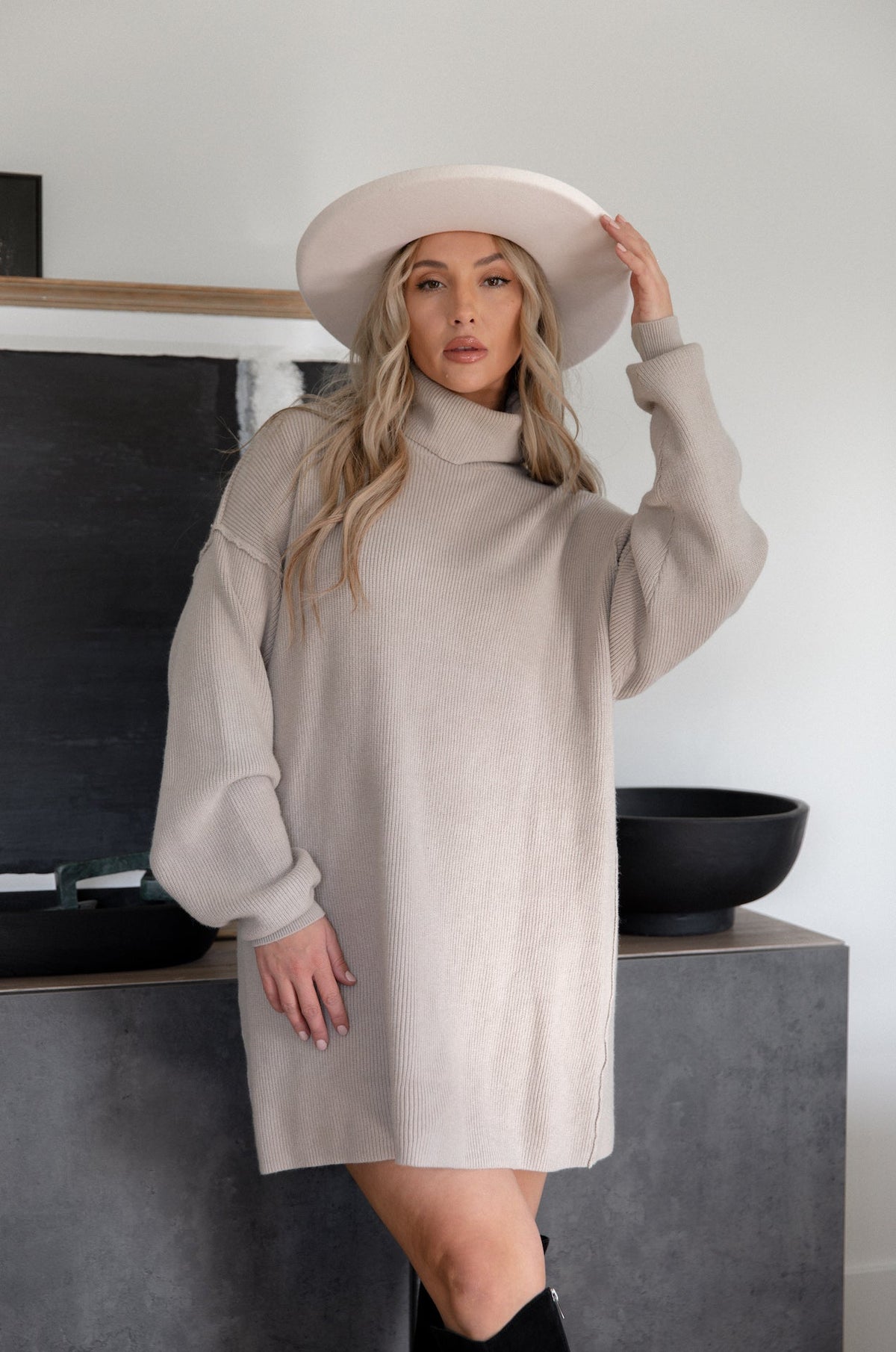 Iris Sweater Dress with Turtleneck and Drop Shoulders