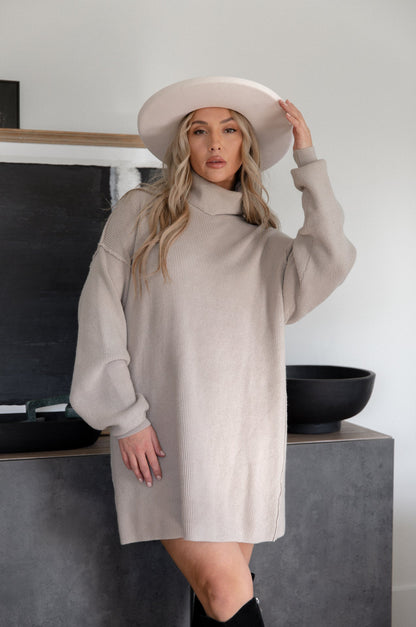 Iris Sweater Dress with Turtleneck and Drop Shoulders