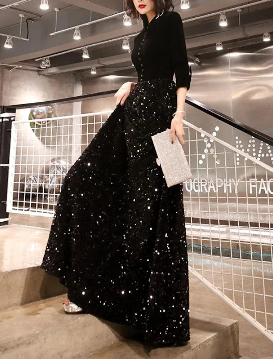 Galia Sequin Velvet Sheath Dress