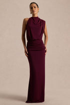 Sofia Burgundy Dress with High Neck and Draped Jersey