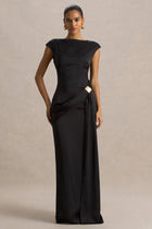 Janelle Satin Black Maxi Dress