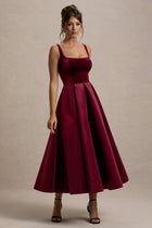 Leonie Velvet Dress with Fine Straps and Volume Hem
