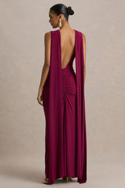 Meredith Burgundy Open Back Maxi Dress