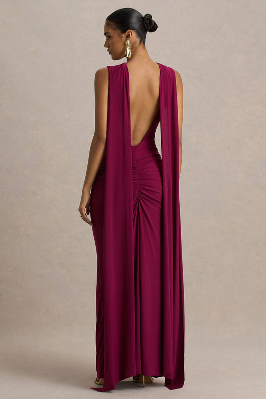 Meredith Burgundy Open Back Maxi Dress