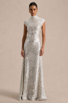 Cecy Silver Sequin Evening Dress