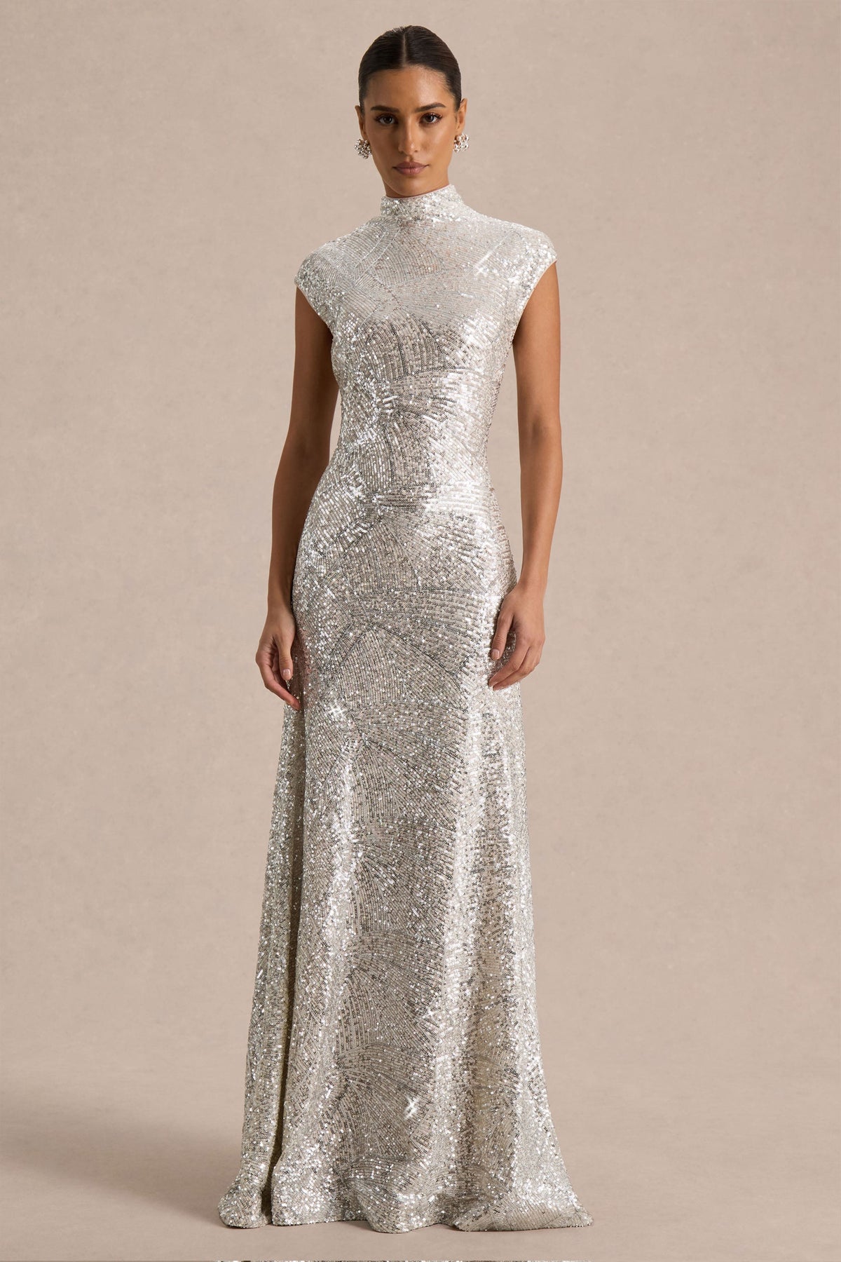 Cecy Silver Sequin Evening Dress
