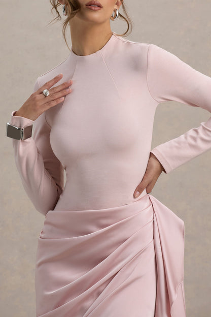 Vita Long Sleeve Dress with High Neck and Wrap Skirt