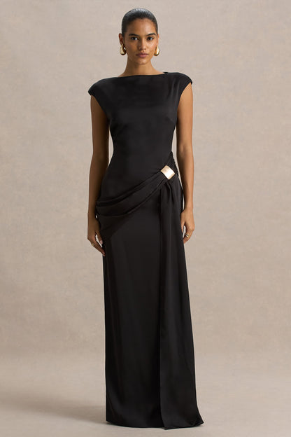 Janelle Satin Black Maxi Dress