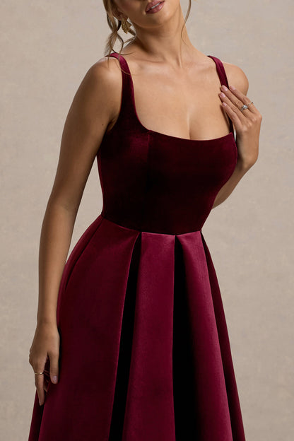 Leonie Velvet Dress with Fine Straps and Volume Hem