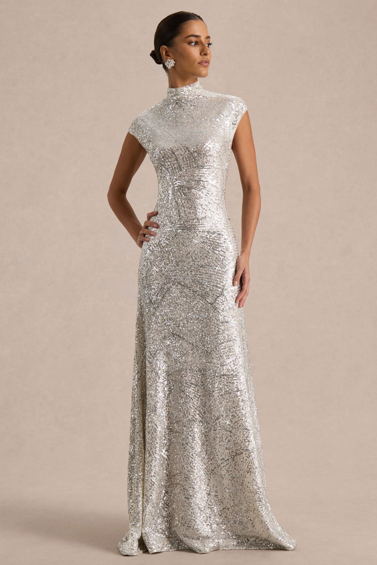 Cecy Silver Sequin Evening Dress