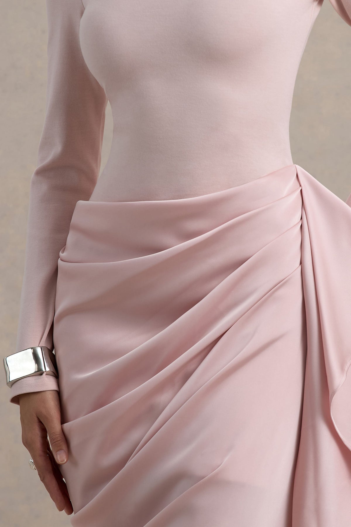 Vita Long Sleeve Dress with High Neck and Wrap Skirt