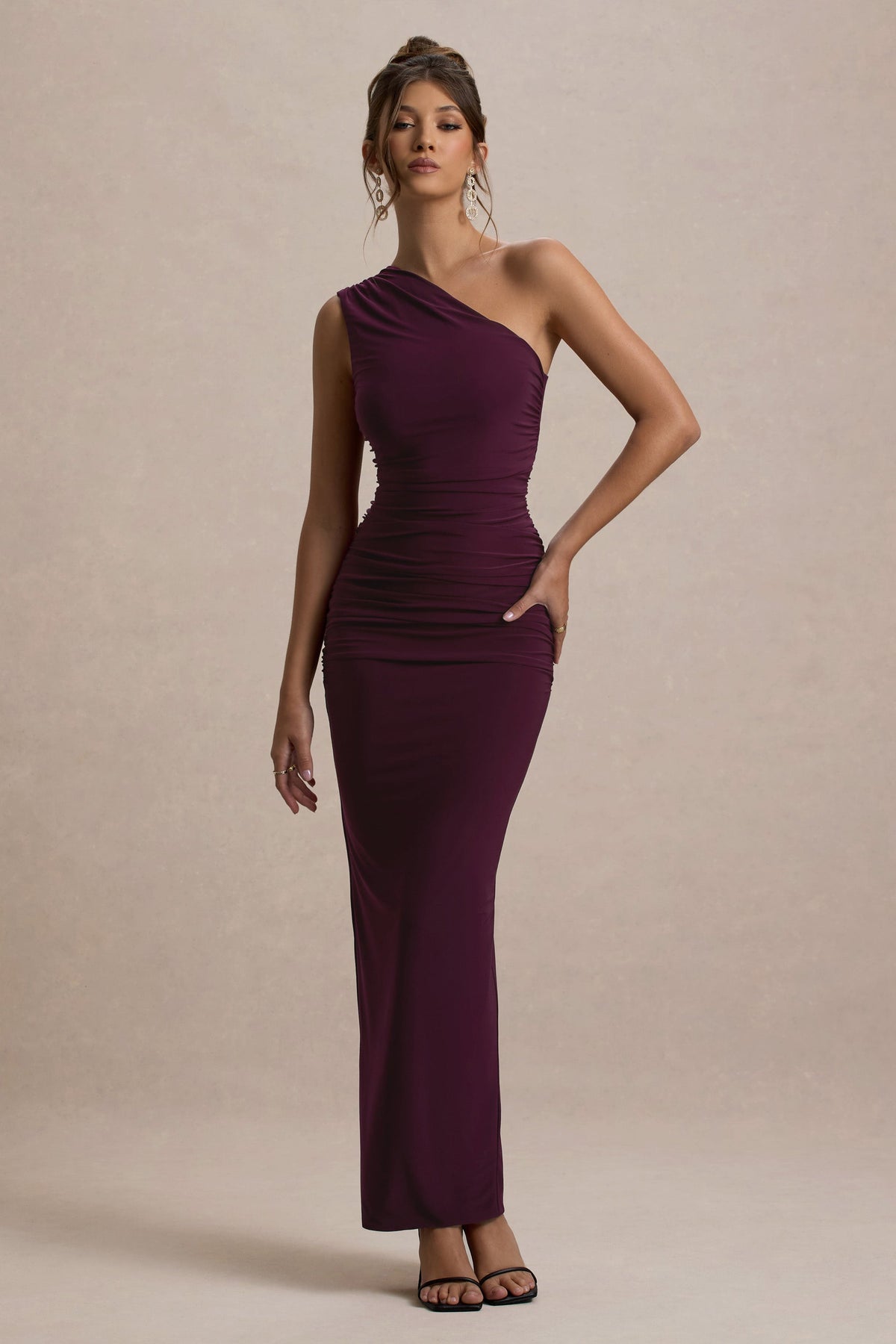Dalarie One-Shoulder Gathered Maxi Dress in Port