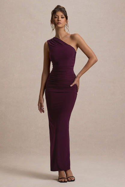 Dalarie One-Shoulder Gathered Maxi Dress in Port