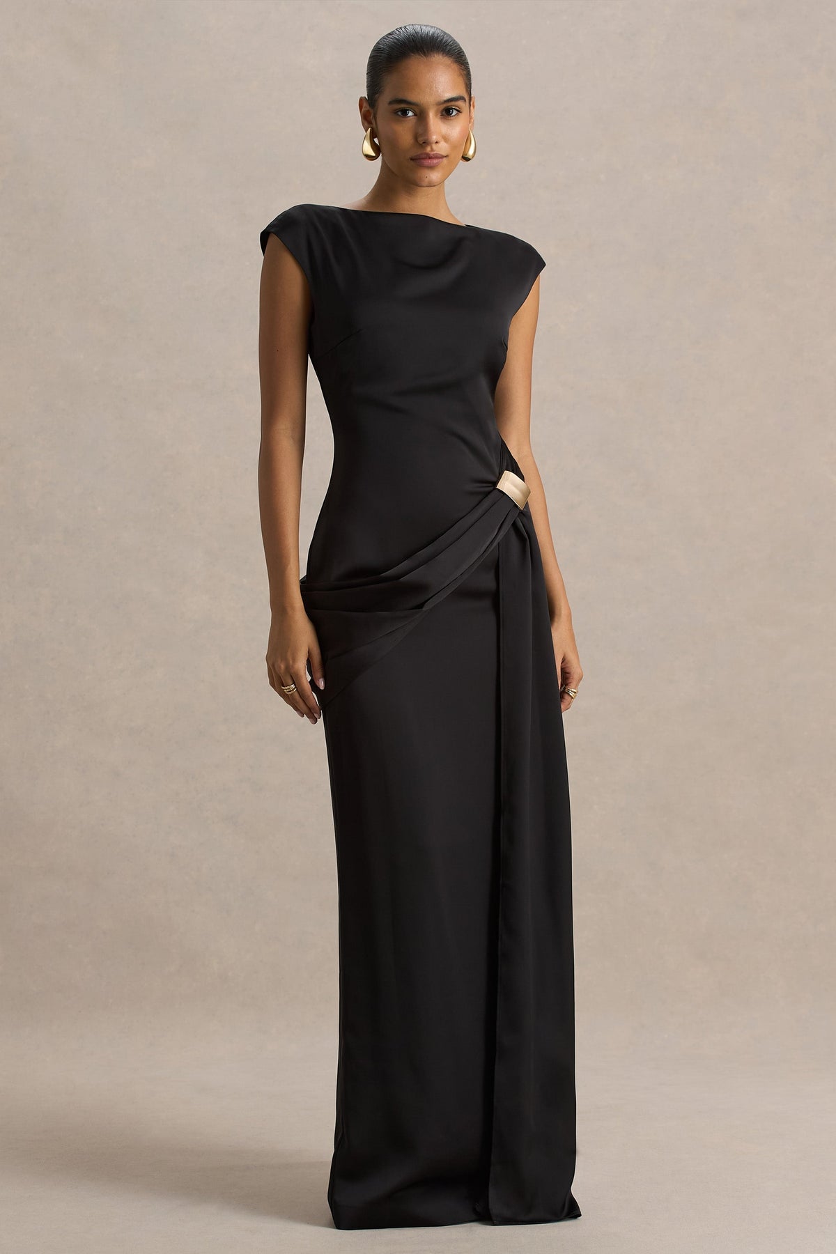Janelle Satin Black Maxi Dress