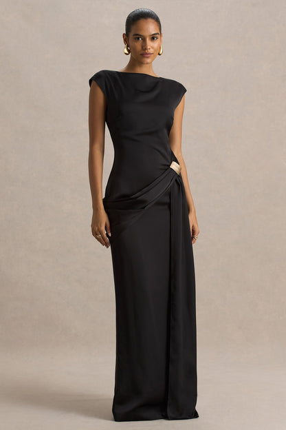 Janelle Satin Black Maxi Dress