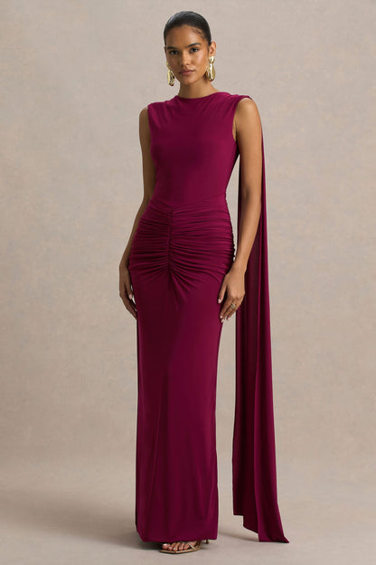 Meredith Burgundy Open Back Maxi Dress