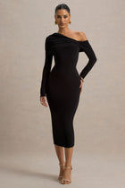 Hermione Black Dress with One Shoulder and Bodycon Midi