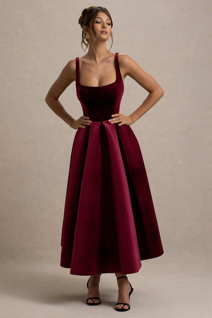 Leonie Velvet Dress with Fine Straps and Volume Hem