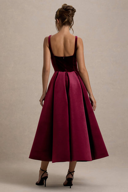 Leonie Velvet Dress with Fine Straps and Volume Hem