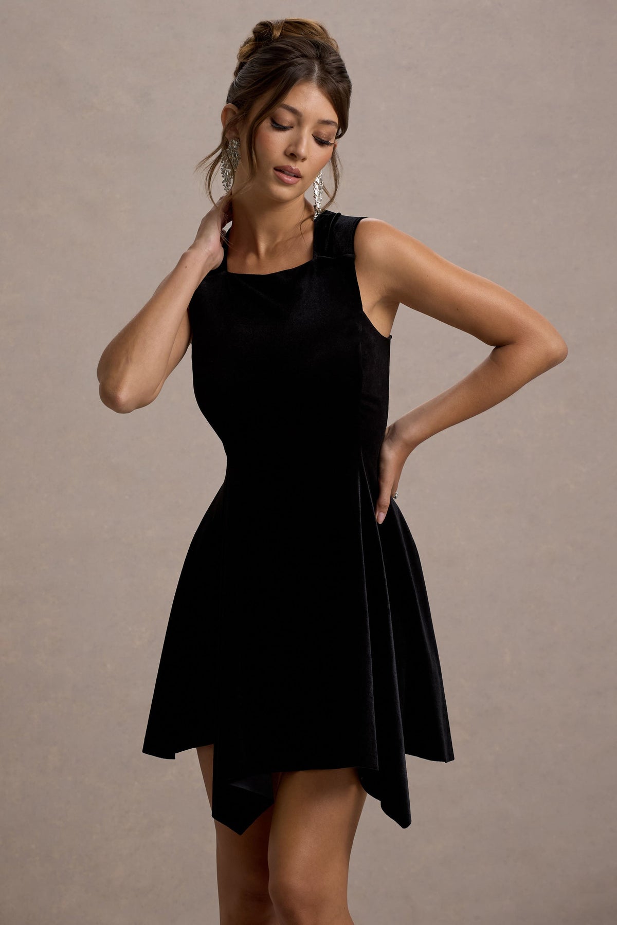 Thea Velvet Dress with Draped Asymmetric Hem