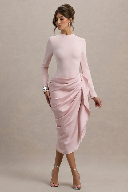 Vita Long Sleeve Dress with High Neck and Wrap Skirt