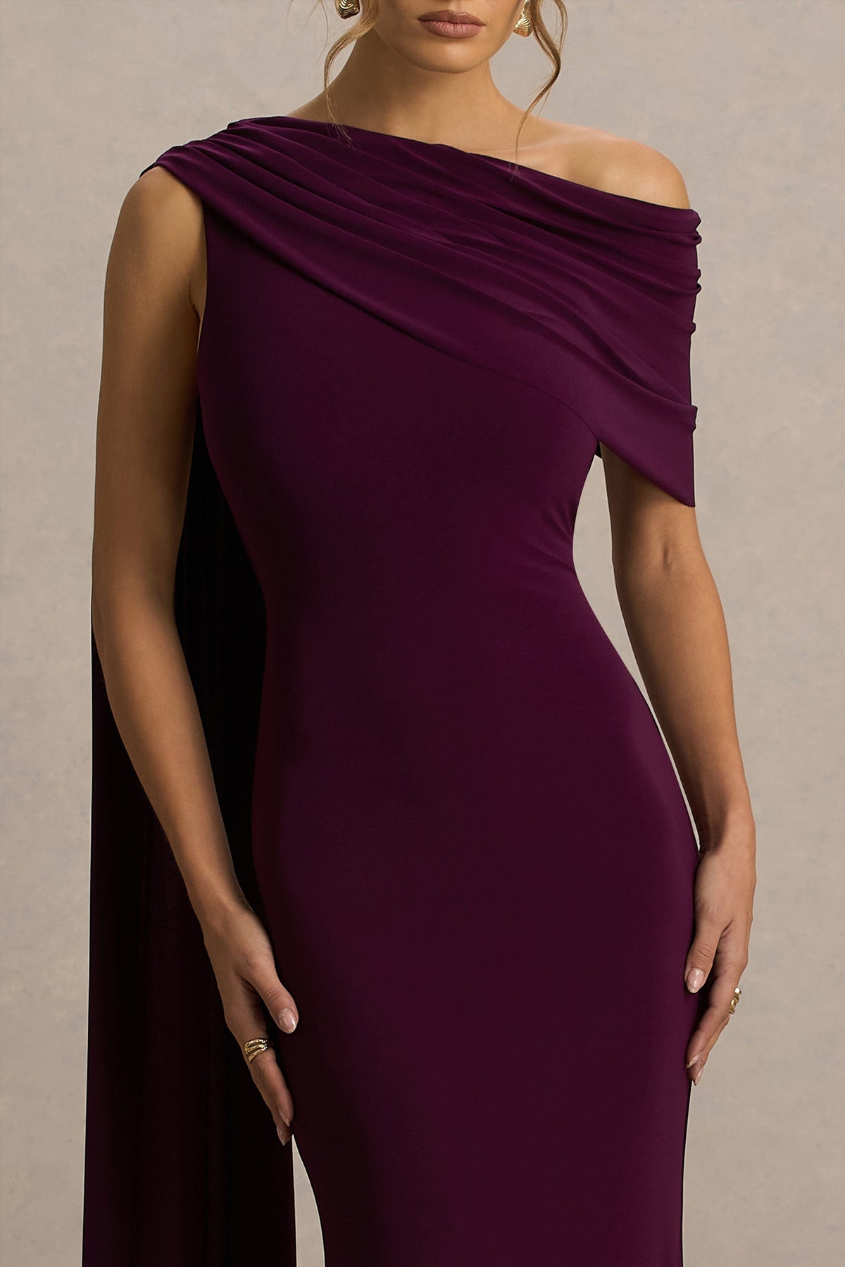 Zia Draped Evening Maxi Dress in Dark Plum