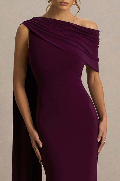 Zia Draped Evening Maxi Dress in Dark Plum