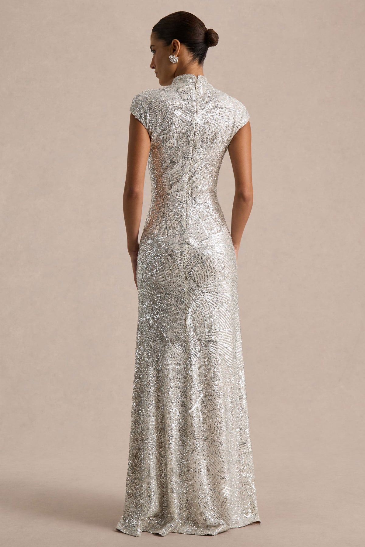 Cecy Silver Sequin Evening Dress
