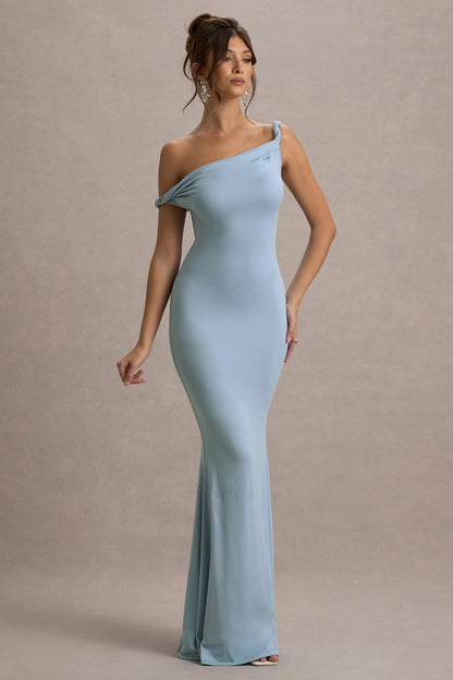 Lita Twisted Asymmetric Maxi Dress in Powder Blue