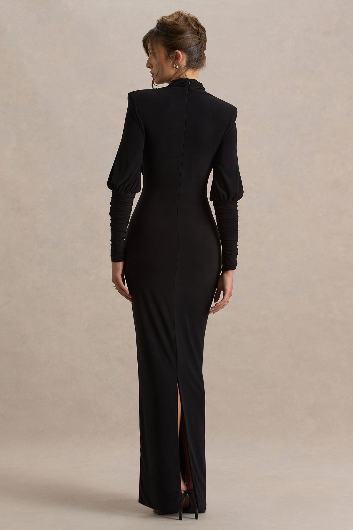 Leila Black Dress with Cowl Neck and Long Sleeves