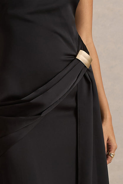 Janelle Satin Black Maxi Dress