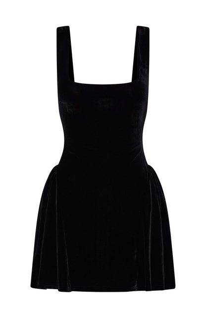 Bibi Velvet Dress with Square Neck and Lace-Up Back