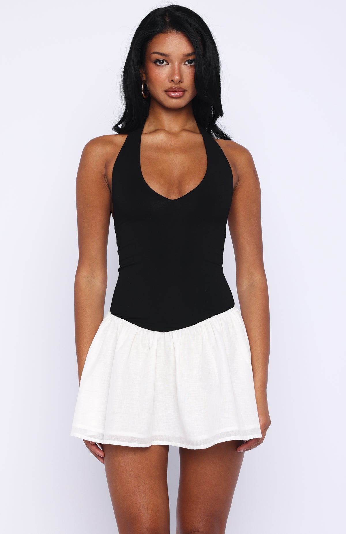 Nicola Halter Neck Mini Dress in Black & White