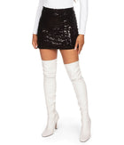 Edith Black Skirt with Sequin Finish and Mini Length