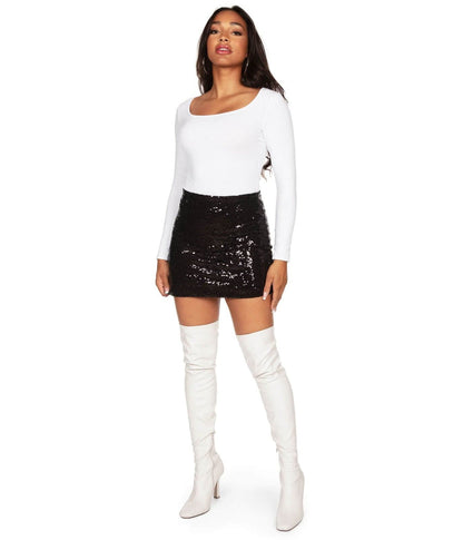 Edith Black Skirt with Sequin Finish and Mini Length